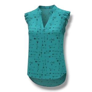NoBo No Boundaries Juniors Flutter Sleeve Arrow print teal sheer blouse - small​